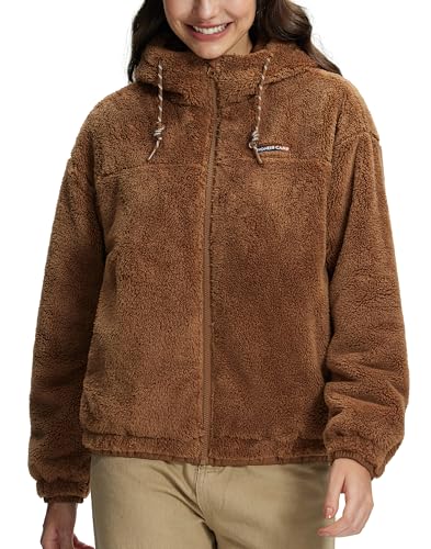 Pioneer Camp Fleecejacke Damen Winterjacke Herbst Sweatjacke, Warme Plüschjacke mit Kapuze Sweatshirt Übergangsjacke Tasche Flauschig Teddyjacke Damen-Jacken von Pioneer Camp