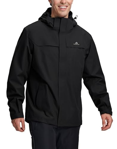 Pioneer Camp Hardshelljacke Herren Wasserdicht mit Verstellbarer Kapuze und Saum Regenjacke Robustem Stoff und Reißverschlusstaschen（Black;XXL von Pioneer Camp
