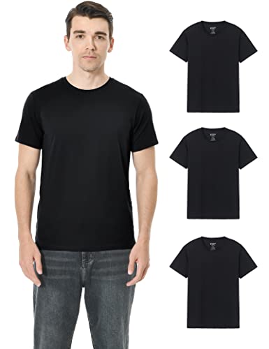 Pioneer Camp Herren Bambus-T-Shirt, ultraweich, weiß, einfarbig, T-Shirts für Herren, kühlender Rundhalsausschnitt, lässiges Basic-T-Shirt, 3er-Pack Essential - Schwarz, Mittel von Pioneer Camp