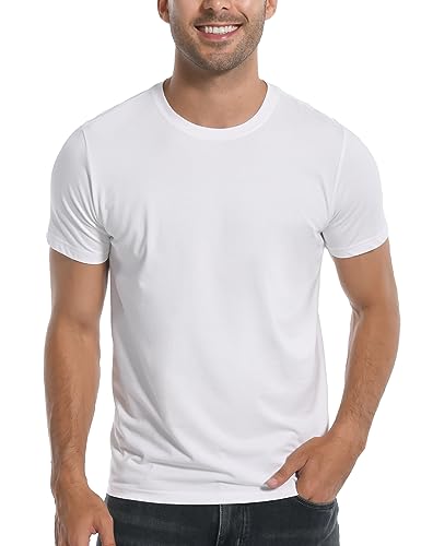Pioneer Camp Herren-T-Shirt aus Bambusviskose, ultraweich, einfarbig, kühlend, Rundhalsausschnitt, lässiges Basic-T-Shirt, Unterhemd, 1er-Pack, Weiß, Mittel von Pioneer Camp