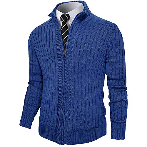 Pioneer Camp Herren Cardigan Pullover Full Zip Up Stehkragen Slim Fit Casual Strickpullover mit 2 Fronttaschen, Dunkelblau, Mittel von Pioneer Camp