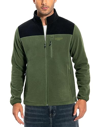 Pioneer Camp Herren Fleecejacke Full Zip Outdoor Polar Leicht Winddicht Jacke mit Reißverschluss Armee Grün M von Pioneer Camp