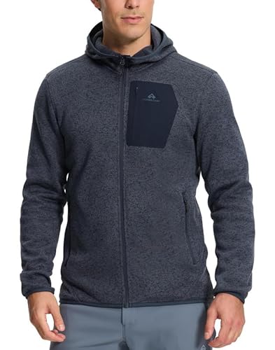 Pioneer Camp Herren Fleecejacke Outdoor Strickfleecejacke Dünn Leicht Full Zip Warm Sweatjacke ohne Kapuze und 5 Taschen Cardigan für Wander Trekking（Heather Naval Blue;XXL von Pioneer Camp