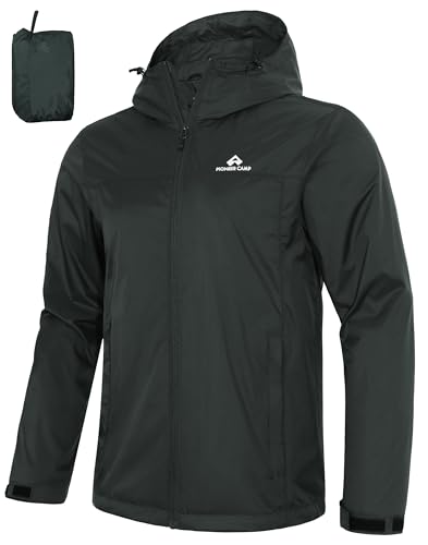Pioneer Camp Herren Regenjacke Wasserdicht Atmungsaktiv Leichte Winddicht Windbreaker Outdoorjacke with Reißverschluss Taschen und Kapuze Dunkelgrau XXL von Pioneer Camp