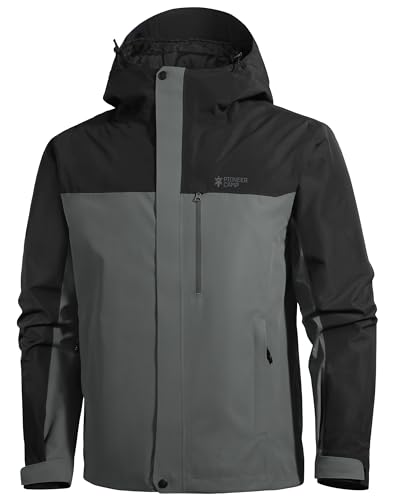 Pioneer Camp Herren Regenjacke Wasserdicht Atmungsaktiv Outdoor Jacke Mit Kapuze 4 Taschen Dunkelgrau M von Pioneer Camp