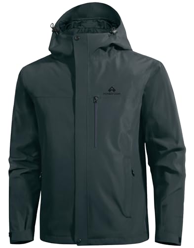 Pioneer Camp Herren Regenjacke Wasserdicht Atmungsaktiv Outdoor Jacke Mit Kapuze 4 Taschen Grau XXL von Pioneer Camp
