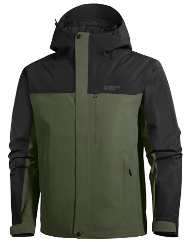 Pioneer Camp Herren Regenjacke Wasserdicht Atmungsaktiv Outdoor Jacke Mit Kapuze 4 Taschen Militärgrün M von Pioneer Camp