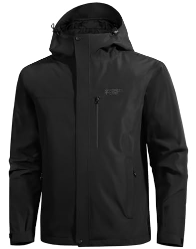 Pioneer Camp Herren Regenjacke Wasserdicht Atmungsaktiv Outdoor Jacke Mit Kapuze 4 Taschen Schwarz M von Pioneer Camp