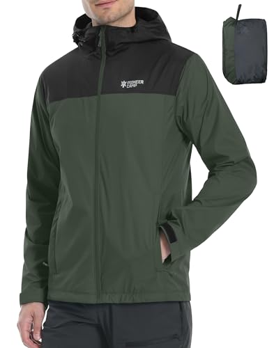 Pioneer Camp Herren Regenjacke Wasserdicht Atmungsaktiv Leichte Winddicht Windbreaker Outdoorjacke with Reißverschluss Taschen und Kapuze Army Green L von Pioneer Camp