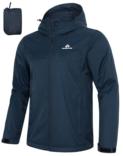 Pioneer Camp Herren Regenjacke Wasserdicht Atmungsaktiv Leichte Winddicht Windbreaker Outdoorjacke with Reißverschluss Taschen und Kapuze Dunkelblau M von Pioneer Camp