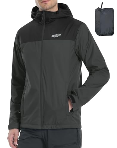 Pioneer Camp Herren Regenjacke Wasserdicht Atmungsaktiv Leichte Winddicht Windbreaker Outdoorjacke with Reißverschluss Taschen und Kapuze Grau M von Pioneer Camp