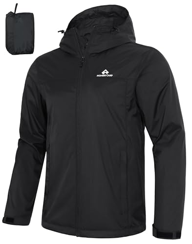Pioneer Camp Herren Regenjacke Wasserdicht Atmungsaktiv Leichte Winddicht Windbreaker Outdoorjacke with Reißverschluss Taschen und Kapuze Schwarz XL von Pioneer Camp