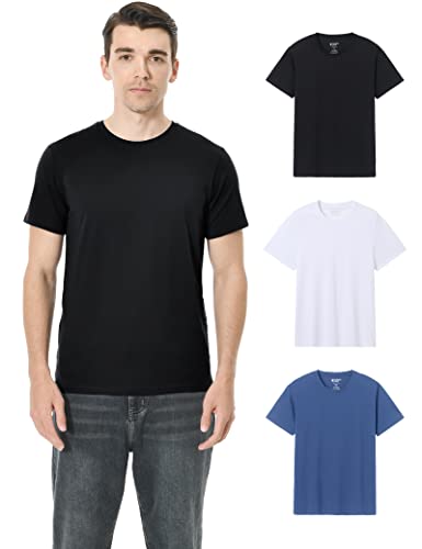 Pioneer Camp Herren-T-Shirt aus Bambus, ultraweich, weiß, einfarbig, T-Shirts für Herren, kühlend, Rundhalsausschnitt, lässiges Basic-T-Shirt, 3er-Pack Essential – Schwarz/Weiß/Indigoblau, Mittel von Pioneer Camp