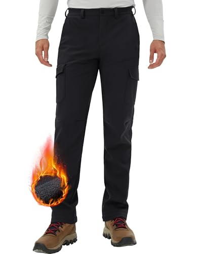 Pioneer Camp Herren Wanderhose Wasserdicht Cargohose Thermohose Atmungsaktive Fleece Gefüttert Winddichte Winterhose Outdoorhose mit 5 Utility Taschen Schwarz Größe:S von Pioneer Camp
