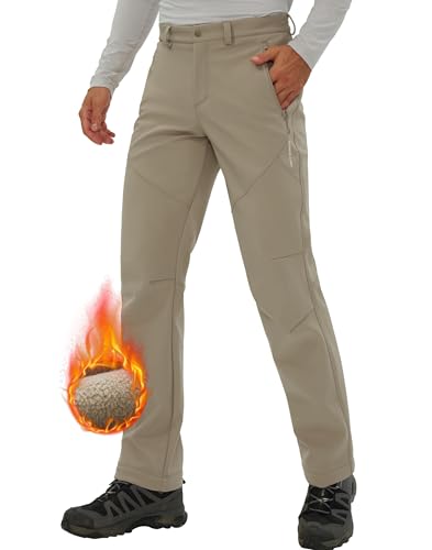 Pioneer Camp Herren Wanderhose Gefüttert Fleece-Hose Trekking Wasserabweisend Winterhose Outdoorhose mit 3 Reißverschluss Taschen Khaki Größe:XXL von Pioneer Camp