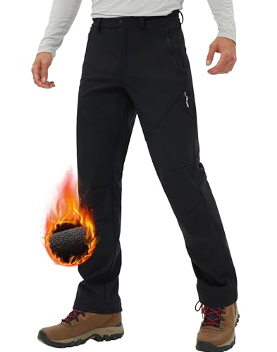 Pioneer Camp Herren Wanderhose Gefüttert Fleece-Hose Trekking Wasserabweisend Winterhose Outdoorhose mit 3 Reißverschluss Taschen Schwarz Größe:S von Pioneer Camp