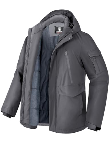 Pioneer Camp Herren Winterjacke Wasserdicht Wintermantel Herren Warm Fleece GefüTtert Winddicht Parka Herren Winter Mit 9 Taschen MäNner Outdoor Softshelljacke Mit Kapuze Grau XL von Pioneer Camp