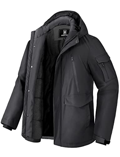 Pioneer Camp Herren Winter Jacke Wasserdicht Warm Fleece Gefüttert Winddicht Herren Parka Mit 9 Taschen Männer Outdoor Coat Jacket Hooded Schwarz S von Pioneer Camp