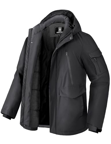 Pioneer Camp Herren Winterjacke Wasserdicht Wintermantel Herren Warm Fleece GefüTtert Winddicht Parka Herren Winter Mit 9 Taschen MäNner Outdoor Softshelljacke Mit Kapuze Schwarz XL von Pioneer Camp