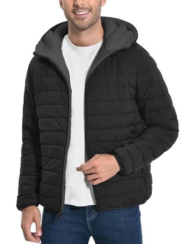Pioneer Camp Herren Winterjacke Warme Steppjacke mit Kapuze, Sherpa Ausgekleidet Outdoorjacke Männer Wintermantel Gefütterte Winddichte Jacken(Black Grey;M) von Pioneer Camp