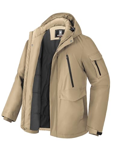 Pioneer Camp Herren Winterjacke Wasserdicht Wintermantel Herren Warm Fleece GefüTtert Winddicht Parka Herren Winter Mit 9 Taschen MäNner Outdoor Softshelljacke Mit Kapuze Khaki L von Pioneer Camp