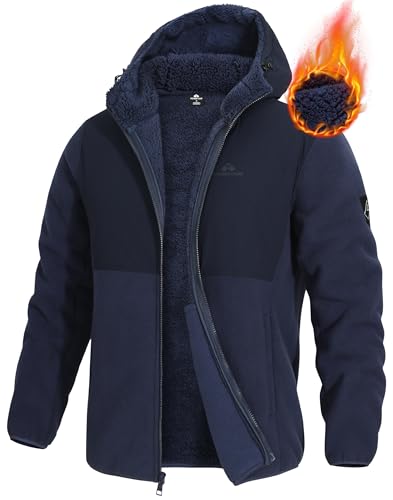 Pioneer Camp Herren Winterjacke mit Sherpa Futter Fleecejacke mit Kapuze warm weich Übergangsjacke für Alltag Wandern Camping Arbeit(Dark blue;M) von Pioneer Camp