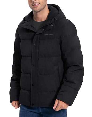 Pioneer Camp Herren Wintermäntel Warm Dicke Jacke Kapuze Isolierte Pufferjacken Baumwolle Wasserabweisend Mantel, Schwarz 1, Small von Pioneer Camp