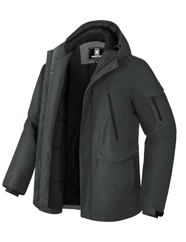 Pioneer Camp Herren Wintermantel Wasserdicht Fleece Gefüttert Warme Winterjacke mit 9 Taschen Isoliert Winddicht Mit Kapuze Parka, A-Heather Grey, XX-Large von Pioneer Camp