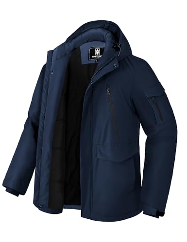 Pioneer Camp Herren Wintermantel Wasserdicht Fleece Gefüttert Warme Winterjacke mit 9 Taschen Isoliert Winddicht Mit Kapuze Parka, C-navy blau, M von Pioneer Camp