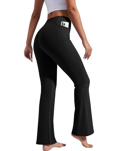 Pioneer Camp Hosen Damen Yogahose Lang Flared Leggings Leicht Fitnesshose Freizeithose Pants mit Taschen (Black;S) von Pioneer Camp
