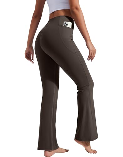 Pioneer Camp Hosen Damen Yogahose Lang Flared Leggings Leicht Fitnesshose Freizeithose Pants mit Taschen (Coffee;XL) von Pioneer Camp