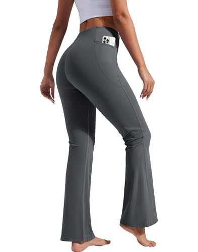 Pioneer Camp Hosen Damen Yogahose Lang Flared Leggings Leicht Fitnesshose Freizeithose Pants mit Taschen (Starry Grey;M) von Pioneer Camp