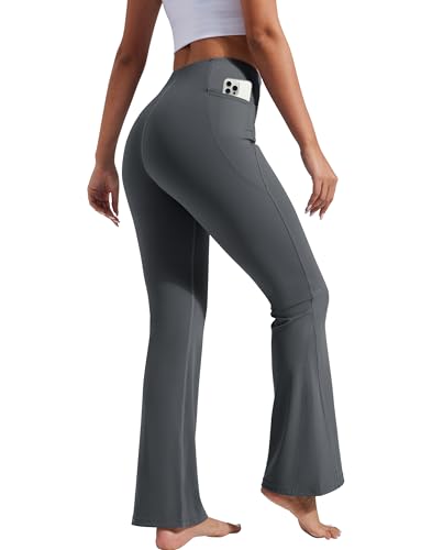 Pioneer Camp Hosen Damen Yogahose Lang Flared Leggings Leicht Fitnesshose Freizeithose Pants mit Taschen (Starry Grey;XL) von Pioneer Camp