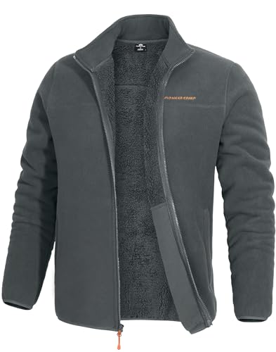 Pioneer Camp Jacke Herren Winter Warm Sherpa Fleecejacke Outdoor Herrenjacke Übergangsjacke Mit Stehkragen Und Taschen Winddicht Atmungsaktiv(Grey;L) von Pioneer Camp