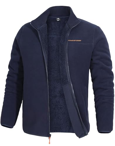 Pioneer Camp Jacke Herren Winter Warm Sherpa Fleecejacke Outdoor Herrenjacke Übergangsjacke Mit Stehkragen Und Taschen Winddicht Atmungsaktiv(Navy Blue;L) von Pioneer Camp