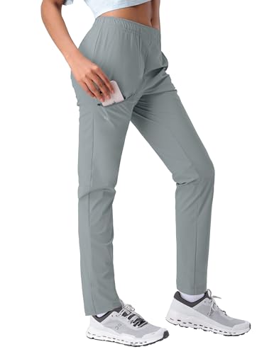 Pioneer Camp Jogginghose Damen Leicht Freizeithose Atmungsaktiv Schnelltrocknend Sporthose Trainingshose Sweathose Damen Lang mit 3 Taschen UPF50+ Grau-grün L von Pioneer Camp