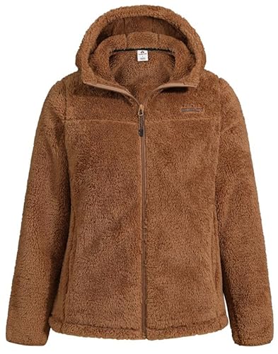 Pioneer Camp Kapuzen Fleecejacke Damen Warm Teddyfleece Komfort Flauschjacke mit Zipper und Bündchen Kuscheliges Thermoshirt Outdoor Jacke für Herbst Winter Zuhause Wandern（Camel;S von Pioneer Camp