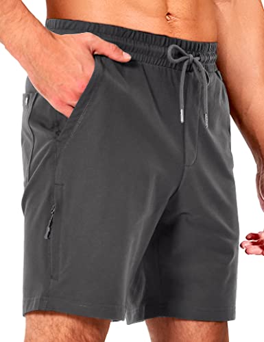 Pioneer Camp Kurze Hosen Herren Sporthose Kurz Casual Baumwolle Jogginghose Elastische Taille Mit Reißverschluss Sweatshort 7" Dark Grey L von Pioneer Camp