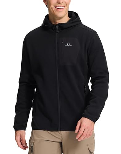 Pioneer Camp Outdoor Fleecejacken für Herren Strickfleecejacke mit Dünn Fleece Innenseite Jagdjacke ReißVerschluss ohne Taschen Cardigan für Wander Trekking（Black;L von Pioneer Camp