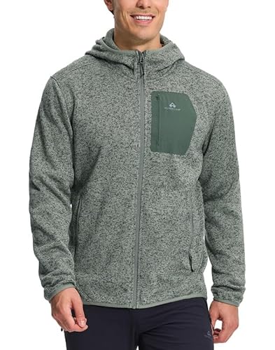 Pioneer Camp Outdoor Fleecejacken für Herren Strickfleecejacke mit Dünn Fleece Innenseite Jagdjacke ReißVerschluss ohne Taschen Cardigan für Wander Trekking（Heather Grayish Green;L von Pioneer Camp