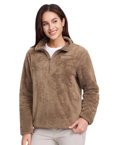 Pioneer Camp Oversized Sweatshirt Damen ohne Kapuze, Modischer Fleece Pullover mit V-Ausschnitt, Bequemer Langarmshirt aus Fleece, Loose Fit Sport Sweater (Camel;M) von Pioneer Camp