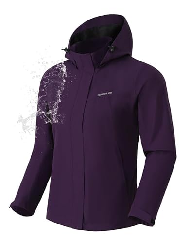 Pioneer Camp Regenjacke Damen Wasserdicht Atmungsaktiv Windjacke für Frauen Leicht Wanderjacke Outdoor Jacken mit Abnehmbarer Kapuze Dunkelviolett L von Pioneer Camp