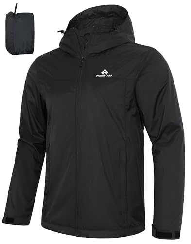 Pioneer Camp Regenjacke Herren - Wasserdicht mit Kapuze - Sportliche Wasserdichte Fahrradjacke mit Windschutz, Schwarz, XL von Pioneer Camp