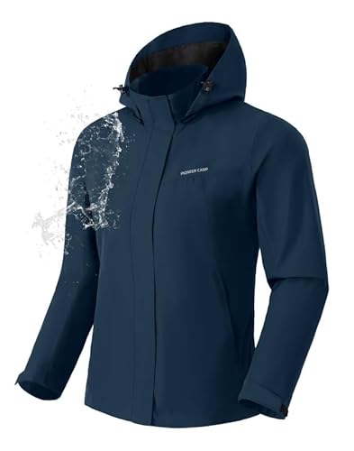 Pioneer Camp Regenjacken für Damen Outdoor Wasserdicht Wanderjacke Leicht Atmungsaktive Windjacke Abnehmbarer Kapuze Fahrrad Regenjacke Kaiserblau XL von Pioneer Camp
