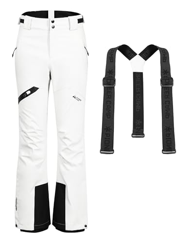 Pioneer Camp Skihose Damen Schneehose Abnehmbaren Hosenträgern Outdoorhose Damen Wasserdicht Winddichte Verschweißte Nähte Schneefang Snowboardhose Softshellhose Funktionshose Weiß XXL von Pioneer Camp