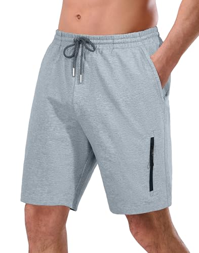 Pioneer Camp Sporthose Kurz Herren Jogginghose Kurz Baumwolle mit Reißverschlusstasche Herren Kurze Hosen Sommer Casual Sweatshorts Freizeit-Shorts 7" Inch Grau Meliert S von Pioneer Camp