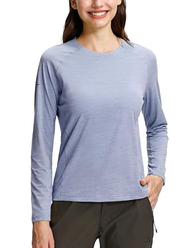 Pioneer Camp Sportshirt Damen Langarm Feuchtigkeitstransport Funktionsshirt Schnelltrocknende Langarmshirt Sport Rundhalsausschnitt mit DaumenlöCher Wanderbluse Oberteile（Ballad Blue;L von Pioneer Camp