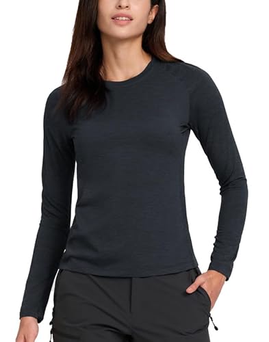 Pioneer Camp Sportshirt Damen Langarm Feuchtigkeitstransport Funktionsshirt Schnelltrocknende Langarmshirt Sport Rundhalsausschnitt mit DaumenlöCher Wanderbluse Oberteile（Black,Grey;L von Pioneer Camp