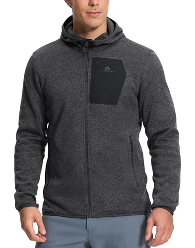 Pioneer Camp Strickjacke Herren Outdoor Mit Dünn Fleece Innenseite Fleecejacken Herbst Full Zip Sweatjacke Outdoor Jagdjacke ohne Kapuze und 5 Taschen（Heather Gray;XL von Pioneer Camp