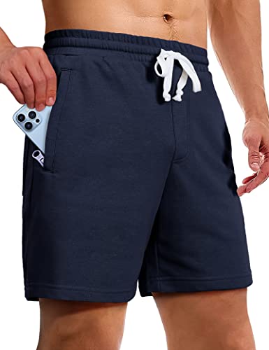 Pioneer Camp Sweat-Shorts für Herren, 12,7 cm Schrittlänge, Shorts, Athletisches Fitnessstudio, Workout, lässige Baumwollshorts zum Laufen, Pyjama, Lounge, Marineblau, Groß von Pioneer Camp